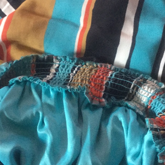 Blue Multi-color Stripe Strapless Elastic Waist Jumpsuit - Picture 7 of 8